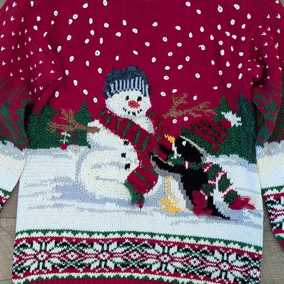 Vintage Embroidered Snowman Penguin Christmas Sweater Fair Isle - Picture 10 of 10